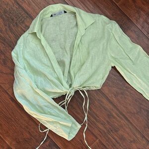 Zara Mint Green Tie-Front Blouse